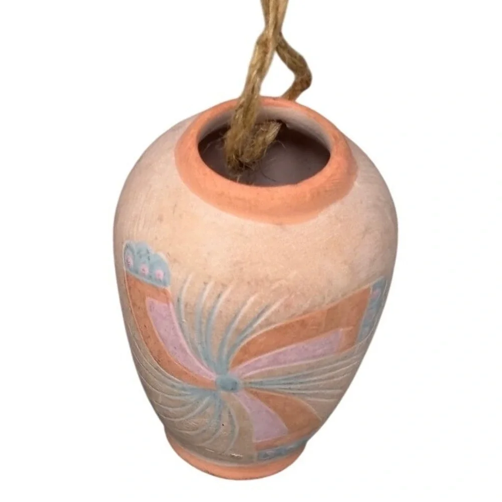 Southwestern Terracotta Clay Ornaments Set 3 Pastel Hand Painted Christmas Decor